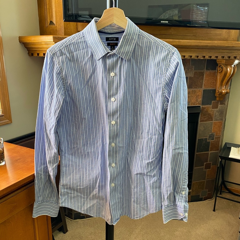 Apt 9 Blue Stripped Slim Fit Dress shirt